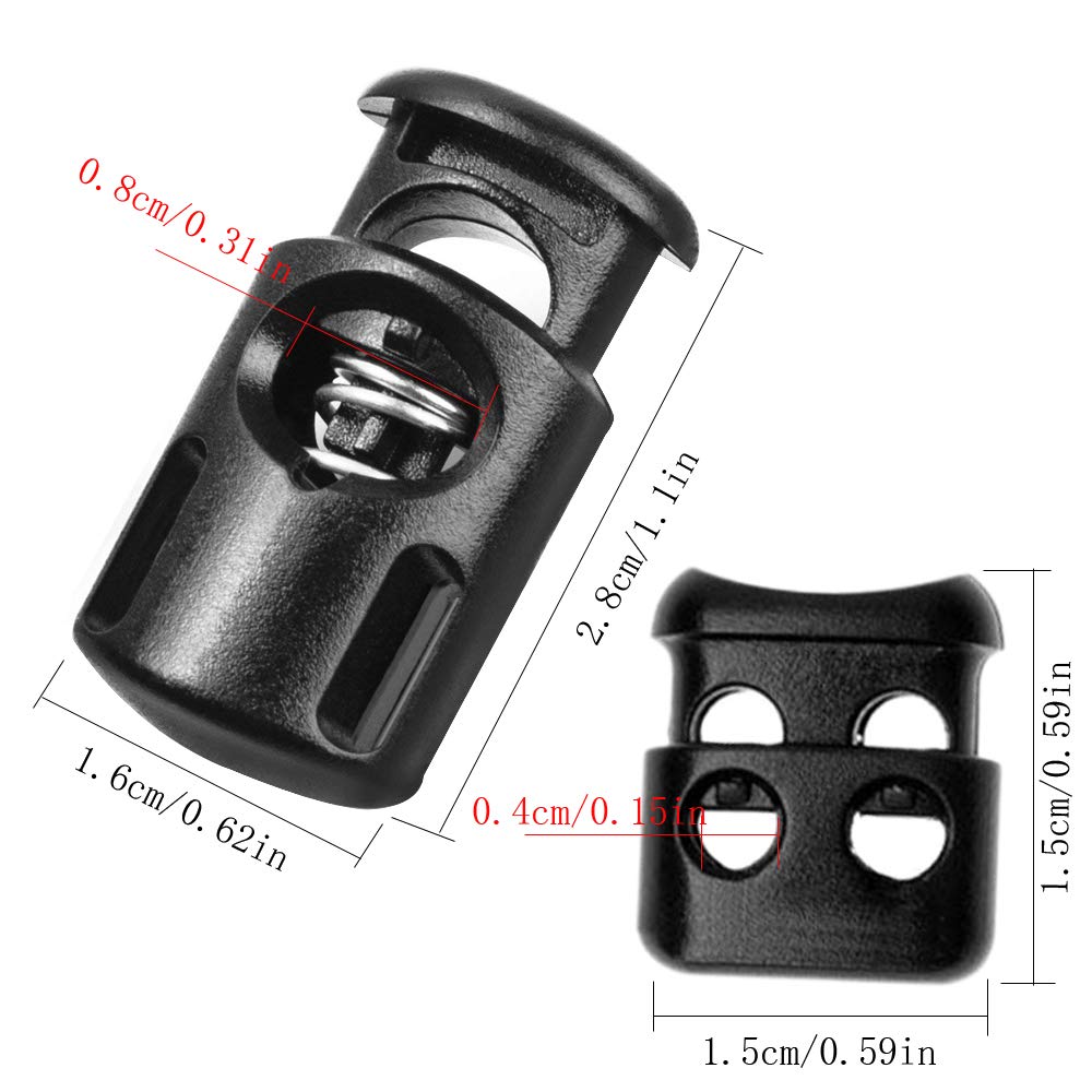 CKANDAY 60 stuks kunststof snoersloten, eengatmontage eindveer Toggle stopper Slider voor trekkoord rugzak knutselbenodigdheden - 6 kleuren