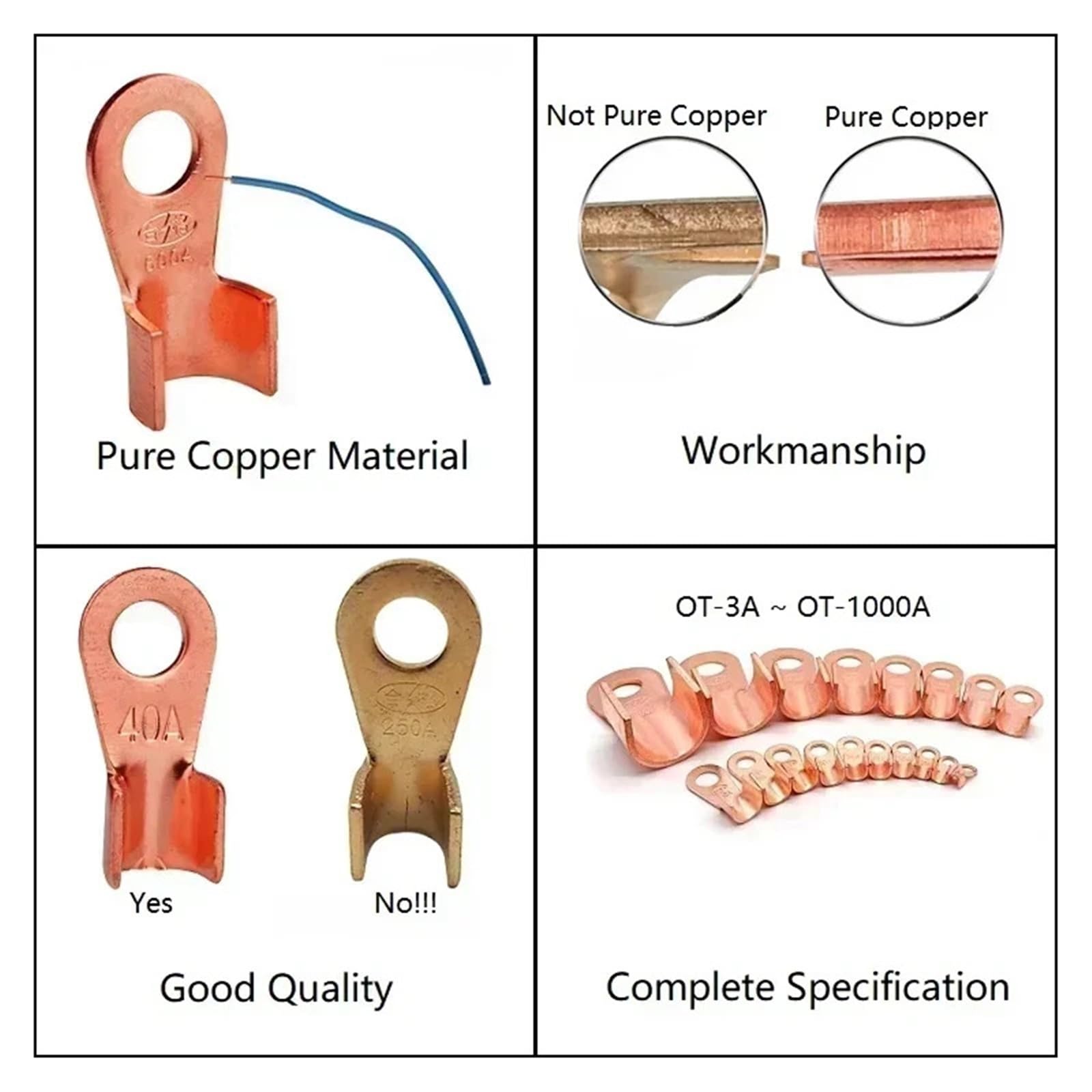 Cosse A Sertir Connecteur De Fil Électrique Nu En Cuivre, Anneau Non Isolé, Cosse À Sertir, OT 3A OT500A, 5/10 Pièces(OT-500A x 5Pcs)