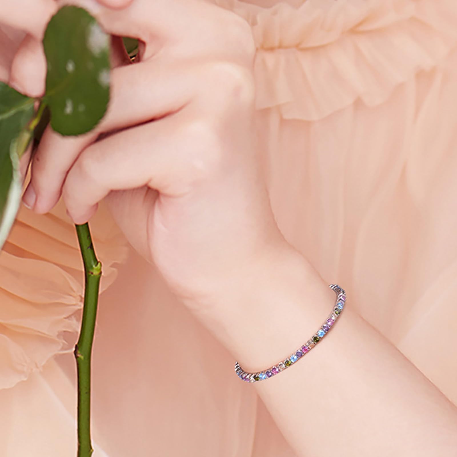 Bracciale Argento 925 Donna, Bracciali Donna Tennis Rotondo Zirconi Colorata 3MM Braccialetto - Gioielli Regalo per Mamma Amica Ragazza