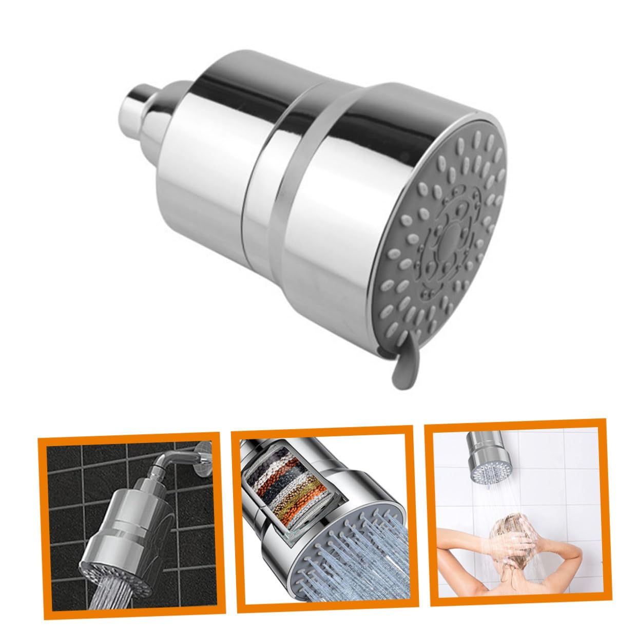 Duschfilterkopf mit Filtern, Silber, Abs und Metall