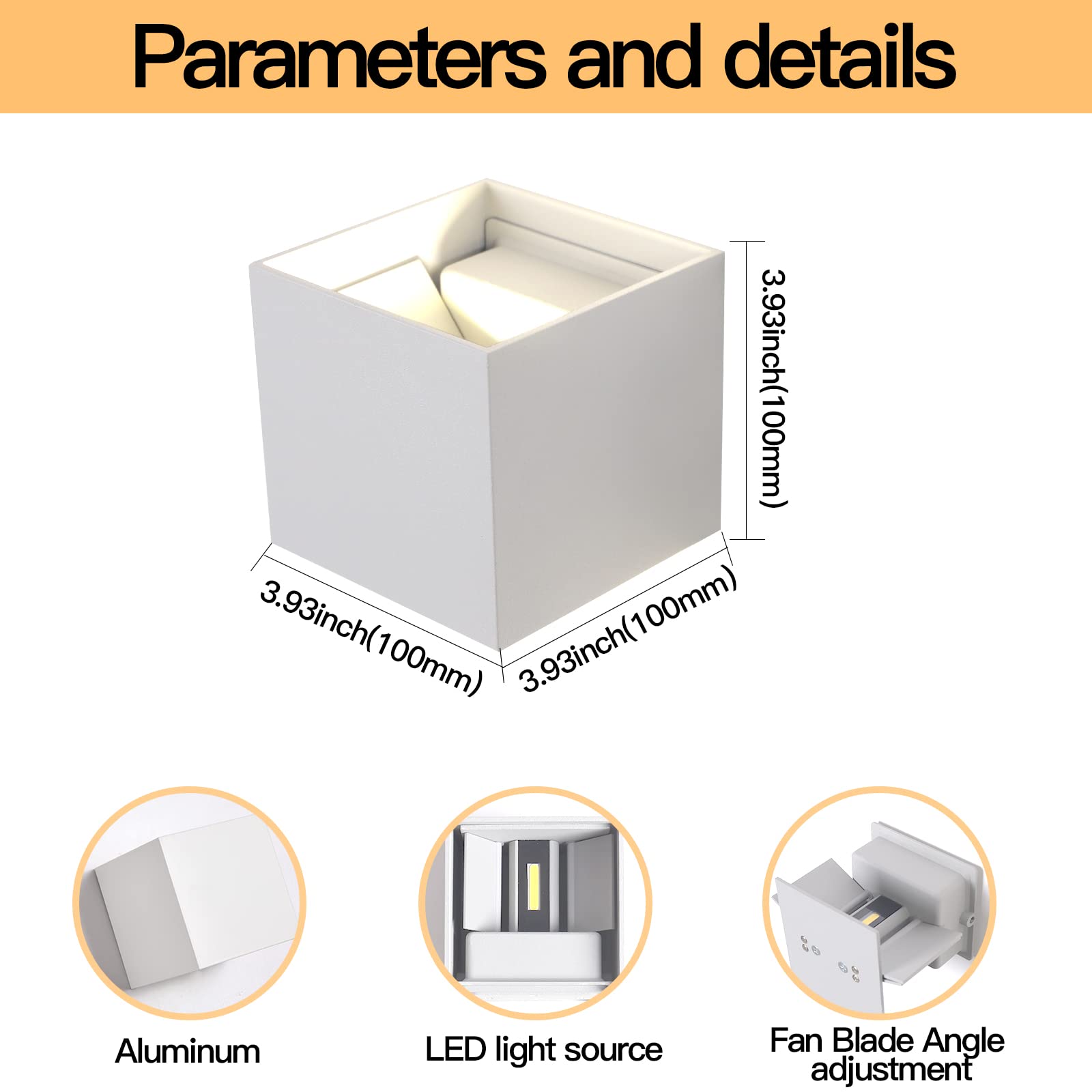 Applique da esterno,Applique da parete interno,Applique led da parete interno Bianco 6W 3000K luce caldo IP65 Impermeabile Applique Esterni Muro Quadrata Angolo del Fascio Regolabile 4 Pezzi