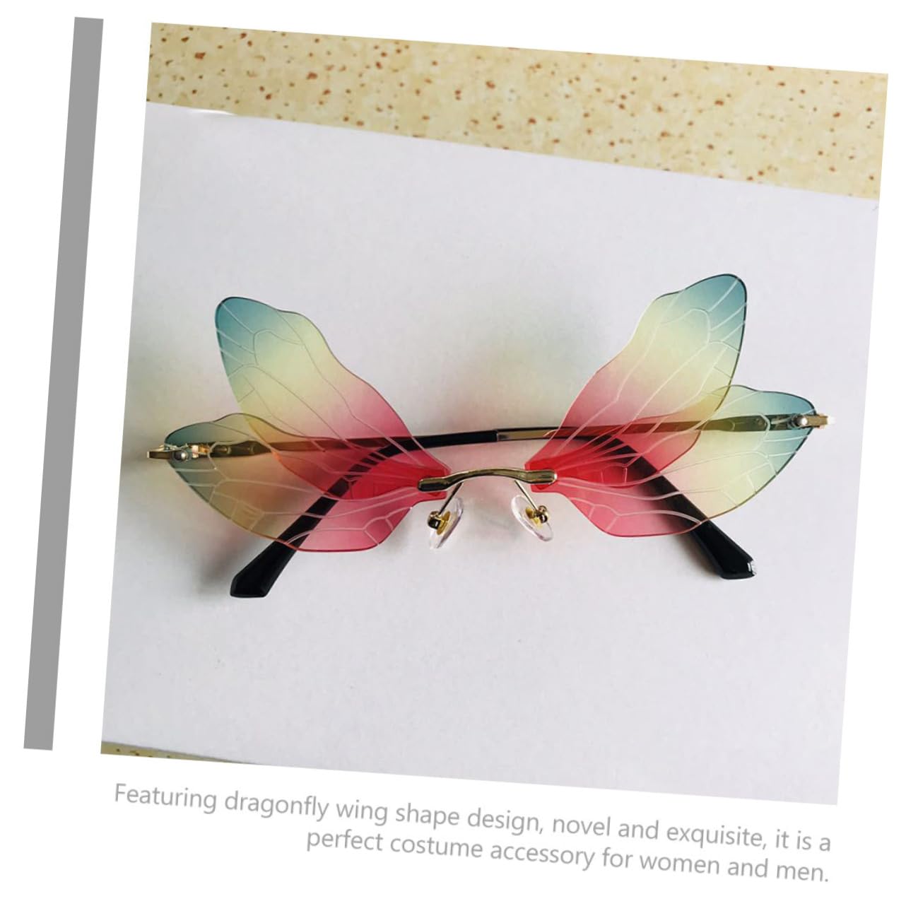 Beavorty Rimless Dragonfly Wing Sunglasses 4 Pairs Irregular Shades for Party Cosplay Fashion Accessory
