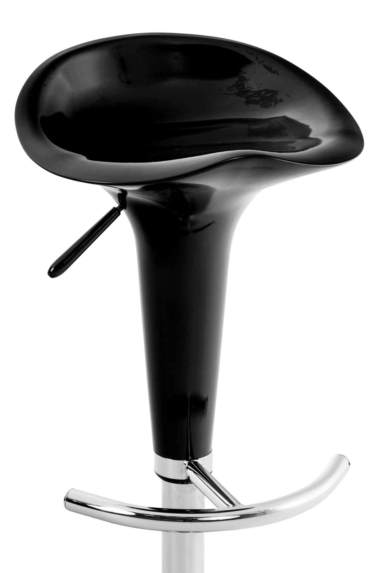 CLP Barhocker Saddle mit drehbarem Kunsttoffsitz und Fußablage I Höhenverstellbarer Hocker mit Metallgestell in Chrom-Optik | Farbe schwarz