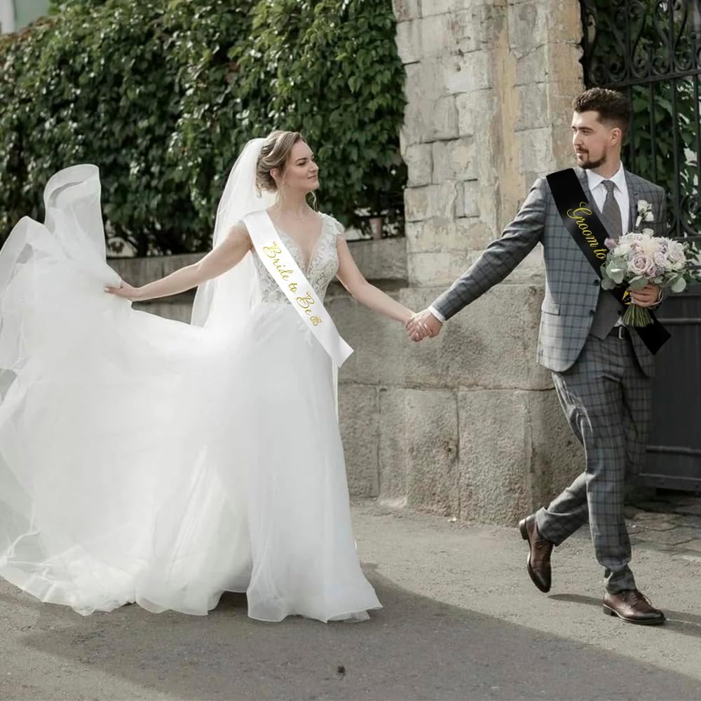 Bride Sash White Groom To Be Sash Black Bridal Shower Band Set 2 Pcs Wedding Shower Decor Wedding Shower Decorations Engagement Party Decorations Wedding Party Decorations Bachelor Party Decorations - Image 4