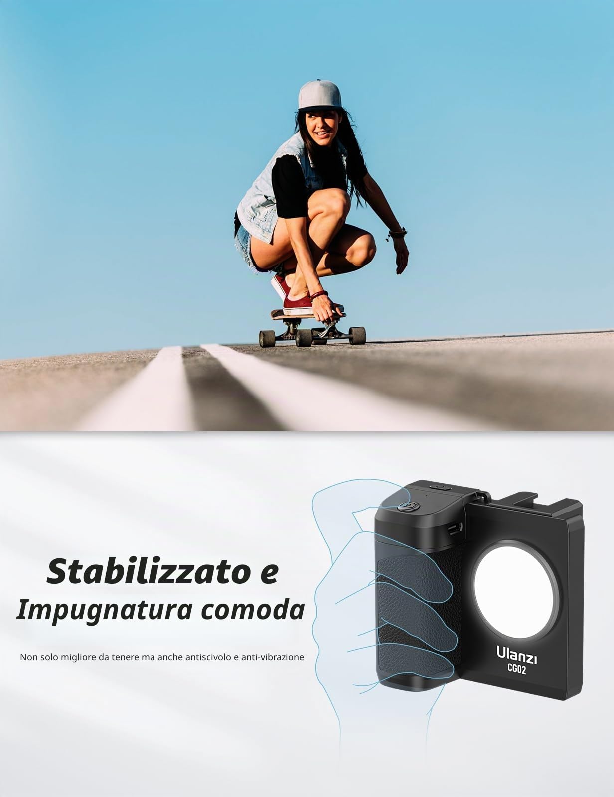 ULANZI CapGrip CG02 Smartphone Grip, Impugnatura per Smartphone con Telecomando Bluetooth, iPhone Camera Grip con Luce Regolabile su 3 Livelli per Catturare Selfie