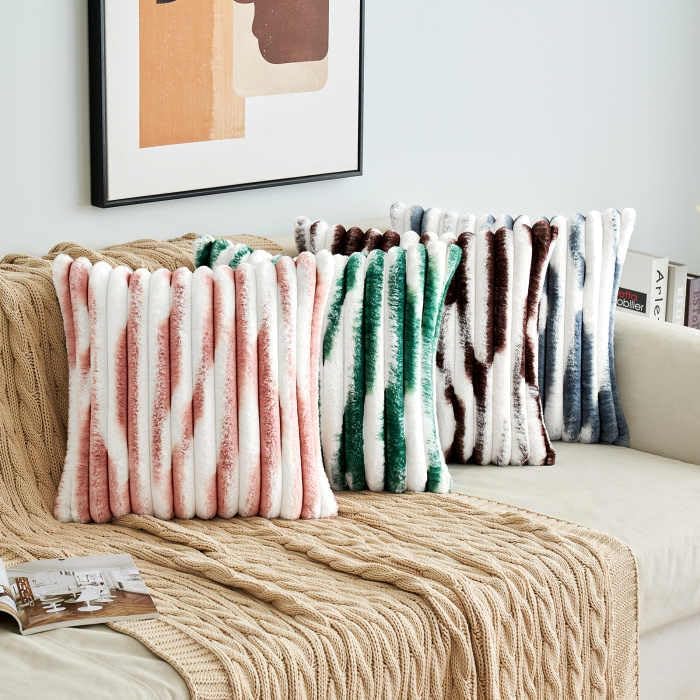 Miniatura 2 de Paquete de 2 fundas de cojín decorativas de felpa de pelo sintético y mullidas, fundas de cojín suaves con estampado de animales rurales para sofá,