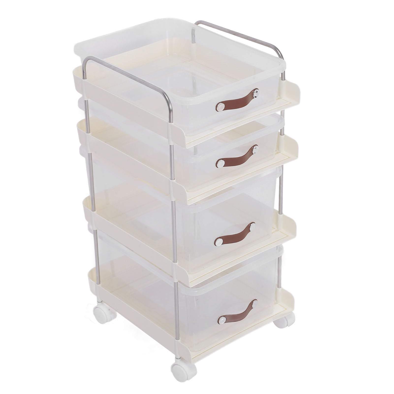 Rolling Utility Cart mit Schubladen klarer mobiler Speicherwagen abschließbare für Wohnzimmer im Haus im Büro Schlafzimmer (4 Tier (2 hoch 2 niedrig))