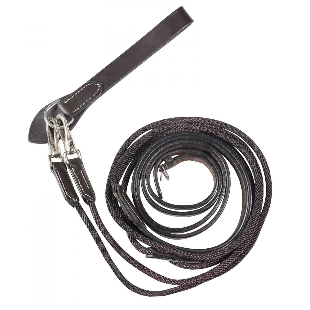 Horze Sparta Nylon/Leather Draw Reins - Demitasse Brown - Full