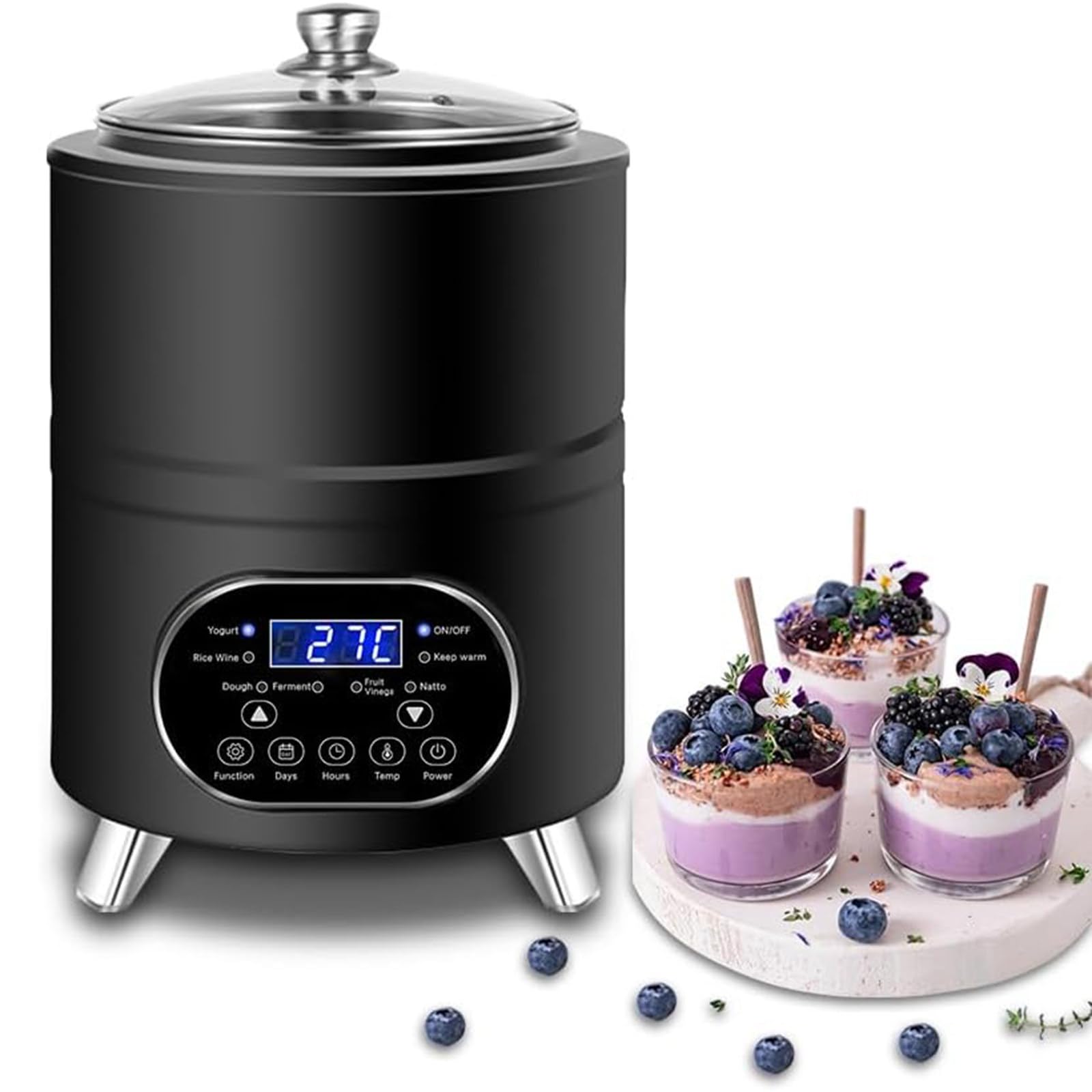 Yogurtera Automática 8L/12L, Fermentador Inoxidable con LCD Black-8L