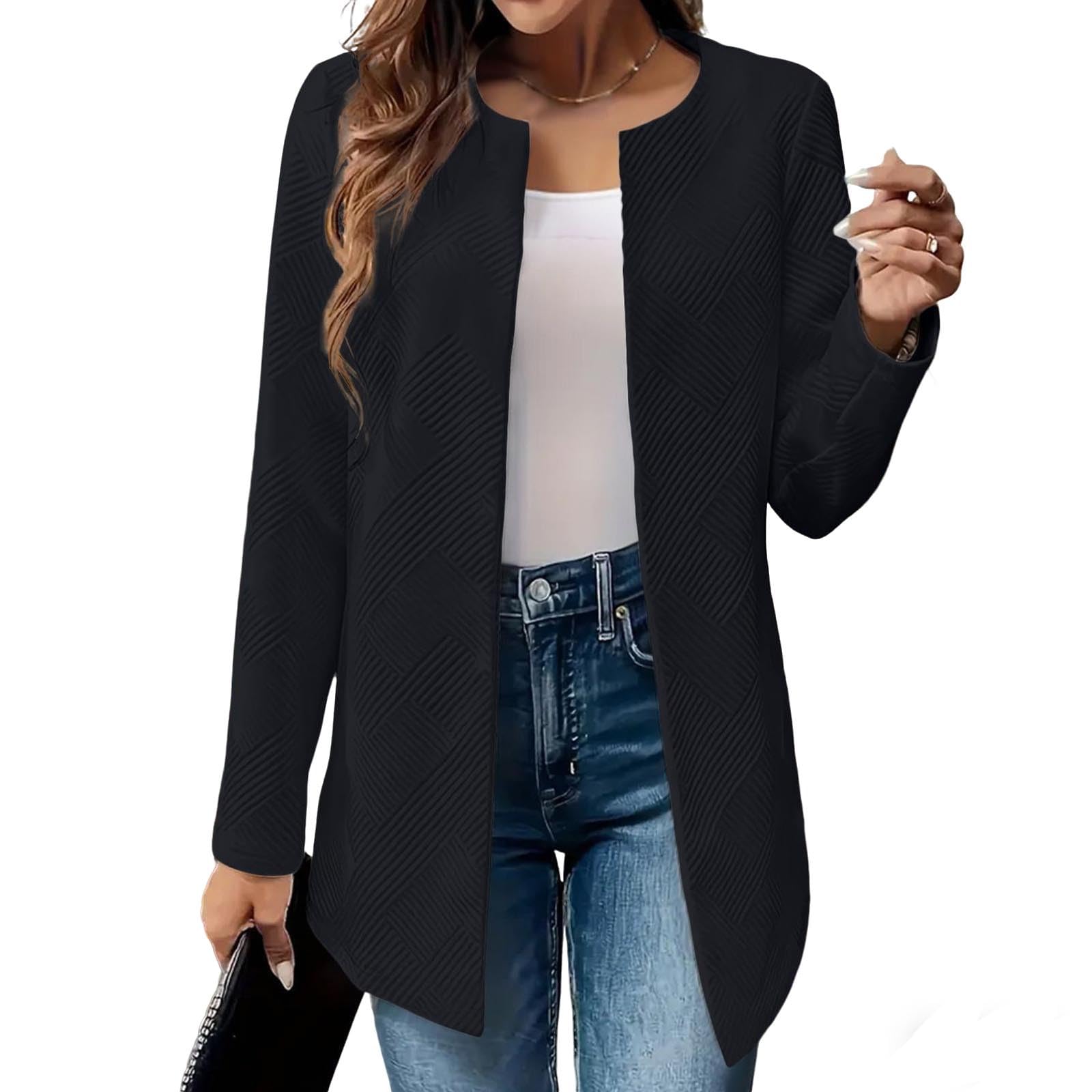 Plus Size Cardigan for Women Open Front Business Casual Long Sleeve Fall Winter Coats Loose Solid Color Outerwear
