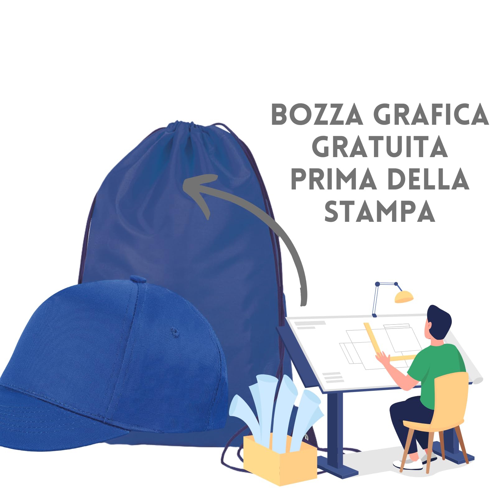 Kit 10 Cappellini + 10 Sacche Personalizzate ideali per Eventi all' aperto, Gite, Fiere, Campagne Promozionali, Gadget Aziendali, Omaggio a Clienti (Giallo)