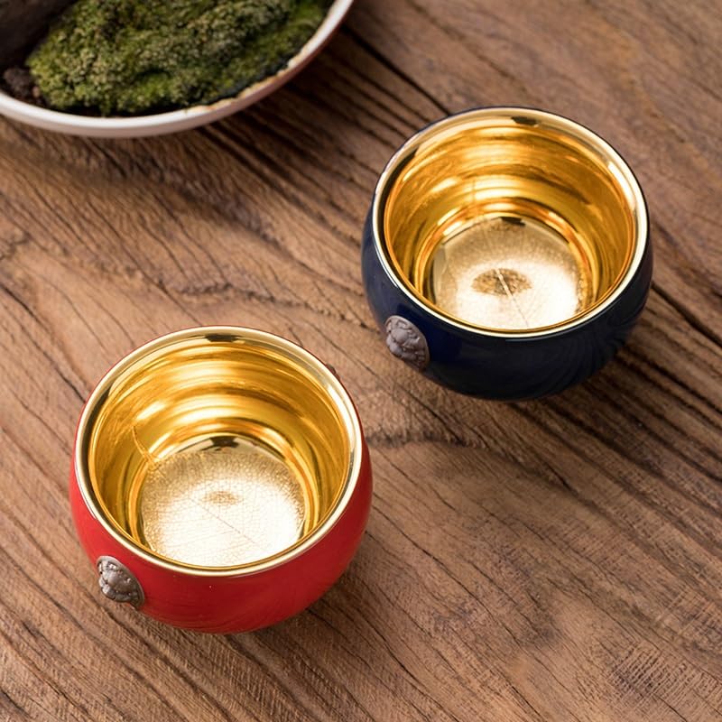 Tazas de té Pequeñas Juego de tazas té cerámica, taza del propietario, tazón grande hecho a mano con borde dorado Taza de té de Kungfu(B)