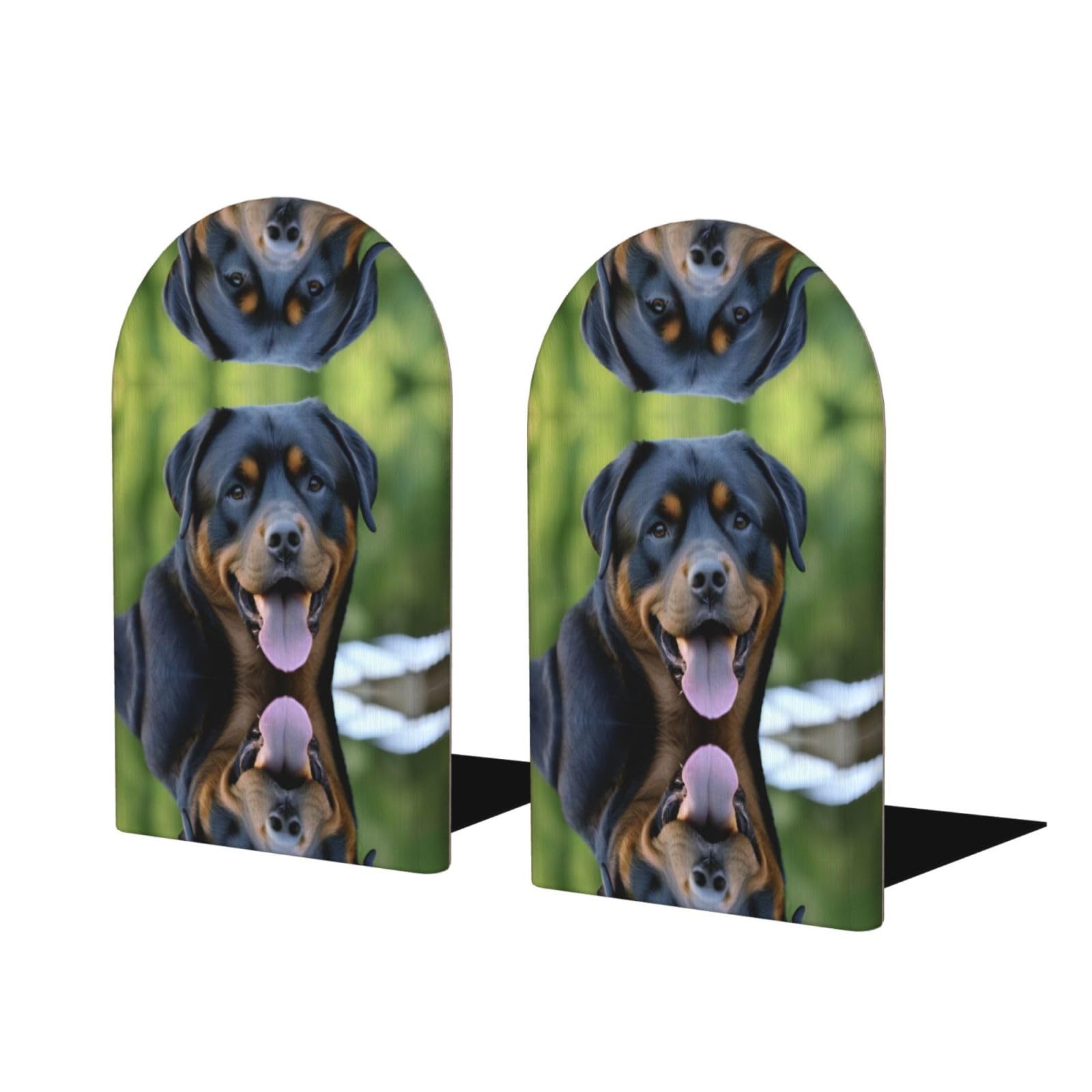 Cute Black Pug Dog (1) Stylish Bookends with Full-Print Design Durable Wooden and Metal Bookend Set for Home, Office