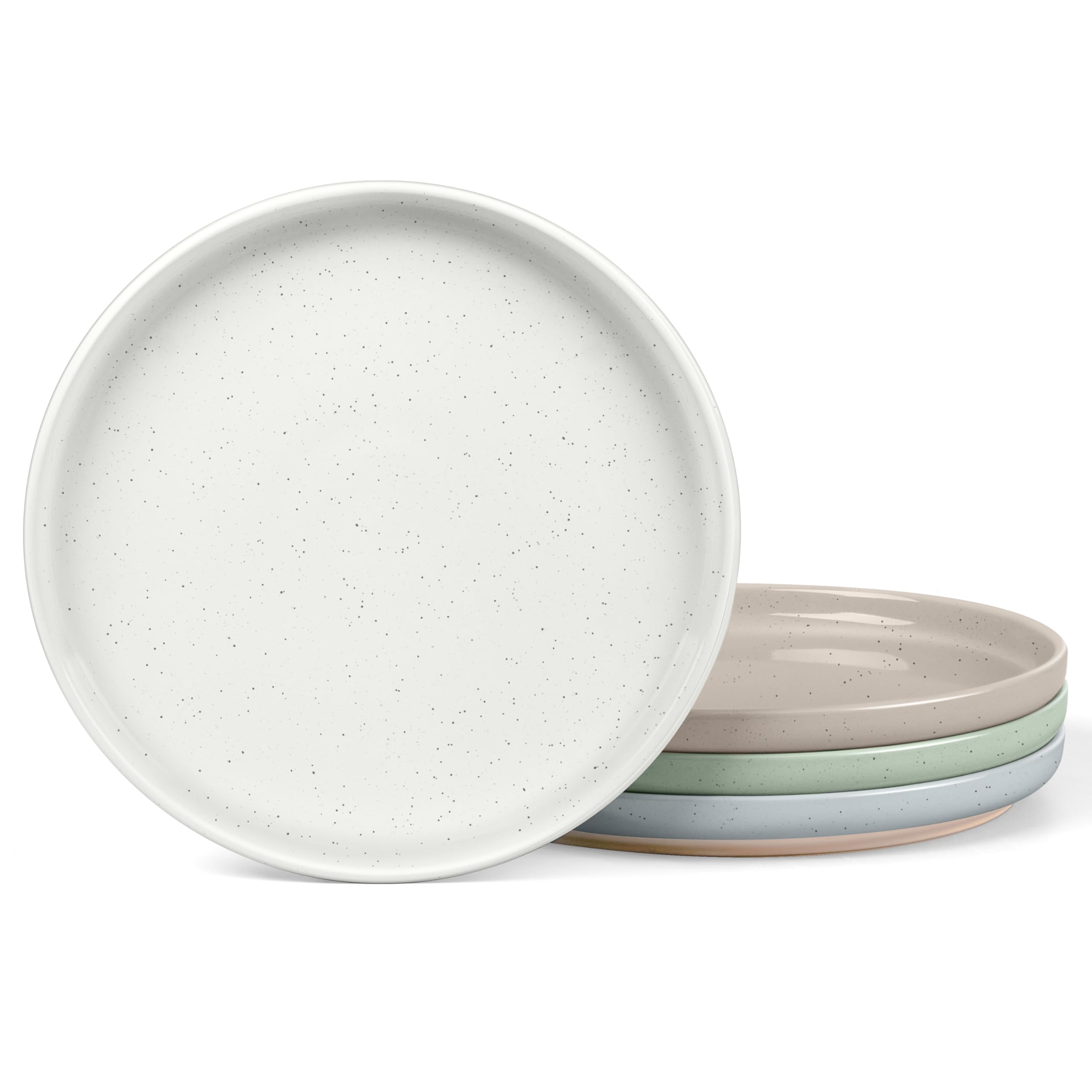 LIANYU Dinner Plates Set of 4, 10.5 Inch Large &amp; Round Porcelain Dinner Plates, Stoneware Dishes Set for Serving Salad, Dessert, Appetizer, Oven, Microwave &amp; Dishwasher Safe, Stackable, Four-color