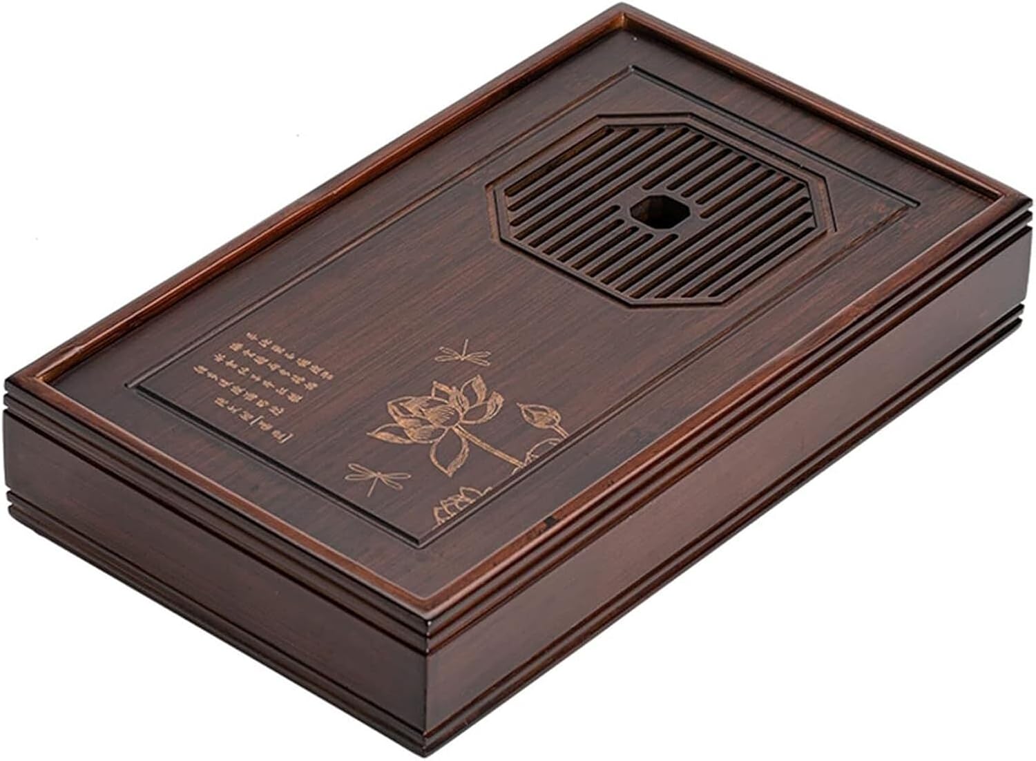竹茶盤、茶盆、 長方形の貯水池型竹製ティートレイ、取り外し可能なクリーニング、ホームオフィスの装飾トレイ(29.5*17.5cm)