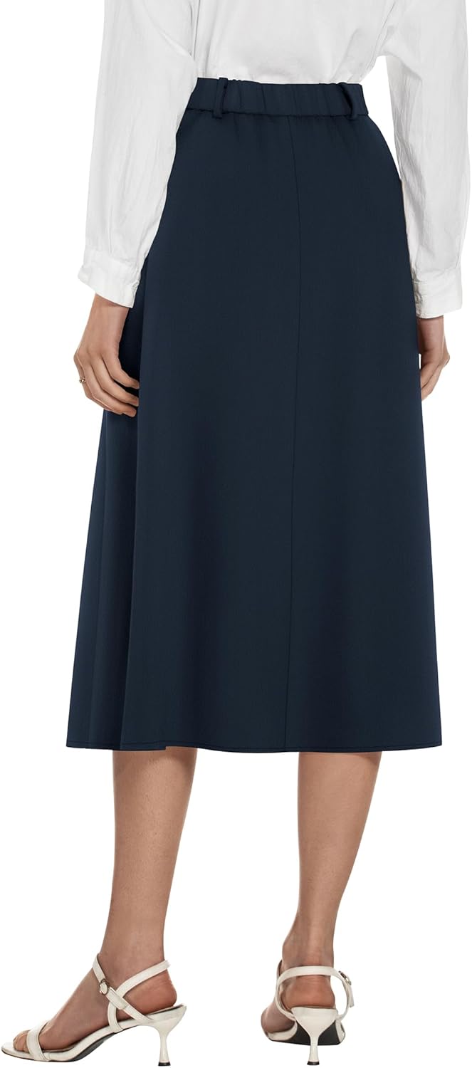 Casly Lamiit Women's High Waisted Midi Skirts Summer Business Skirt Flare Work A Line Pleated Skirt with Pockets - Image 4
