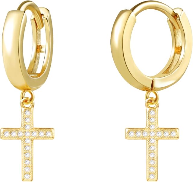 ALEXCRAFT Hoop Earrings for Women Heart Hoop Earrings Square Huggie Earrings Cross Earrings for Men Girls-Silver/Gold