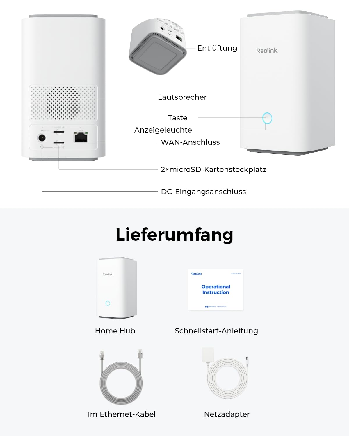 Reolink Home Hub für Überwachungskamera, 4K-Live-Ansicht & -Wiedergabe, Erweiterbarer Lokaler Speicher bis zu 2×1TB, Erweiterte Verschlüsselung, 2.4/5GHz Wi-Fi 6, Keine monatliche Gebühr