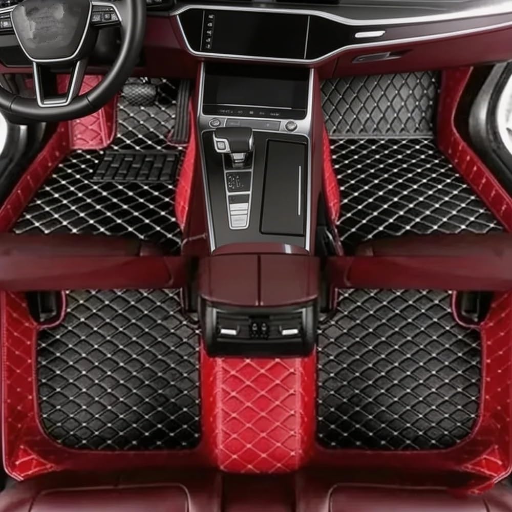 Fußmatten Für Skoda Für Octavia Mk1 1U 1996-2004 5Sitz Custom Car Fußmatten Leder Wasserdicht Anti Slip Innen Fuß Liner teppichAuto(Black red 2)