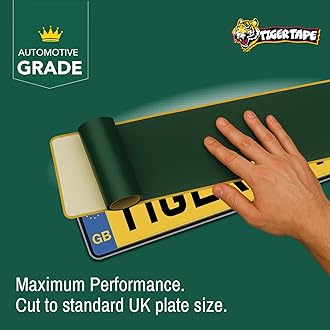 Tiger Tape® UK Made. Heavy Duty Max Hold Number Plate Roll | Fully Covers 2 x UK License Plate. Extra Strength Automotive Grade Adhesive. Ultimate High Performance Grip | Fits all UK Vehicles