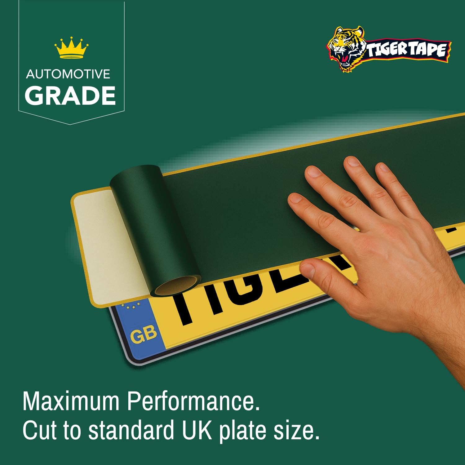 Tiger Tape® UK Made. Heavy Duty Max Hold Number Plate Roll | Fully Covers 2 x UK License Plate. Extra Strength Automotive Grade Adhesive. Ultimate High Performance Grip | Fits all UK Vehicles Full Coverage Roll (2 Plates) - 4