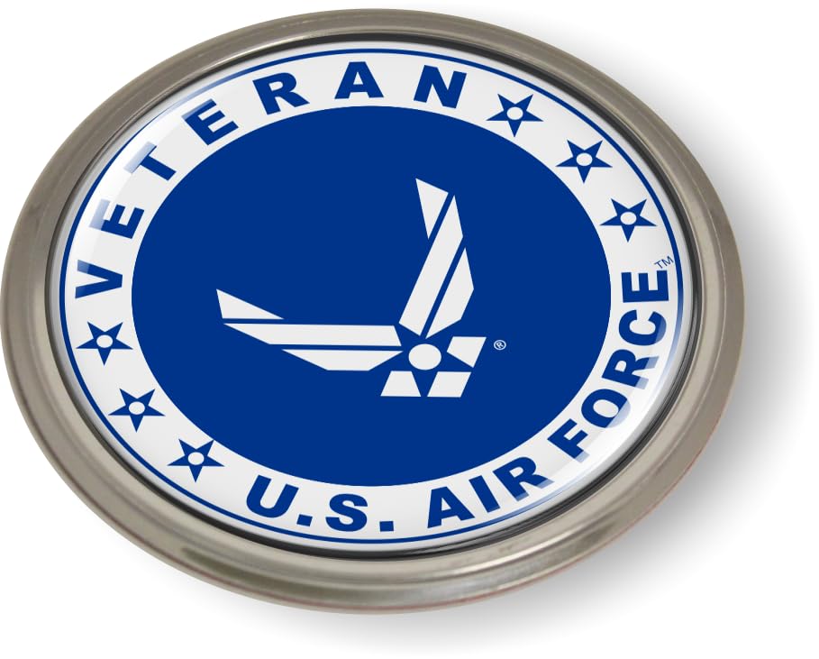 Image of US Air Force Veteran - USAF White Arnold Wings CAR Emblem Aluminum Bezel | Official USAF and USSF Licensed Product, 3D Domed, U.S. Air Force Star Symbol Badge, Sticker, made by BestLicensePlateFrames