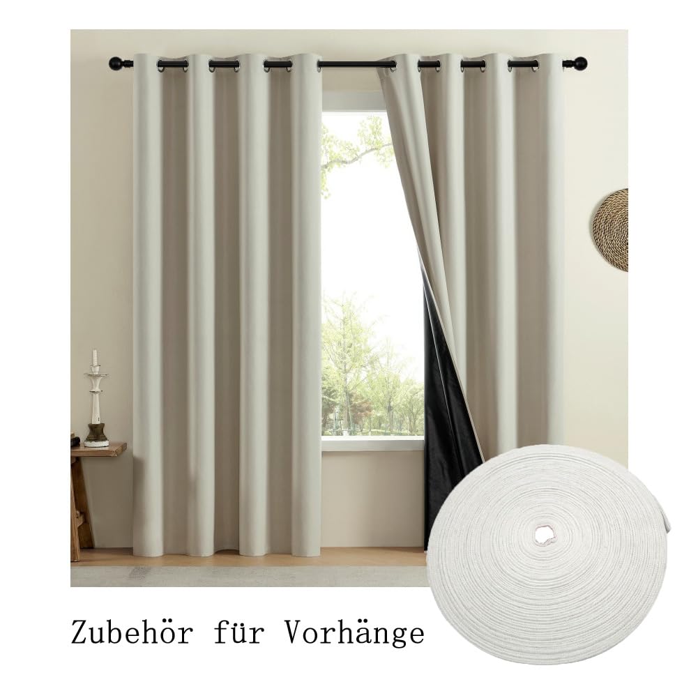 Bande de rideau universelle - 52 m x 7 cm - Ruban fronceur universel - Ruban plissé - Ruban de plomb à coudre - Accessoire pour décoration de chambre à coucher - Moustiquaire - Nappe