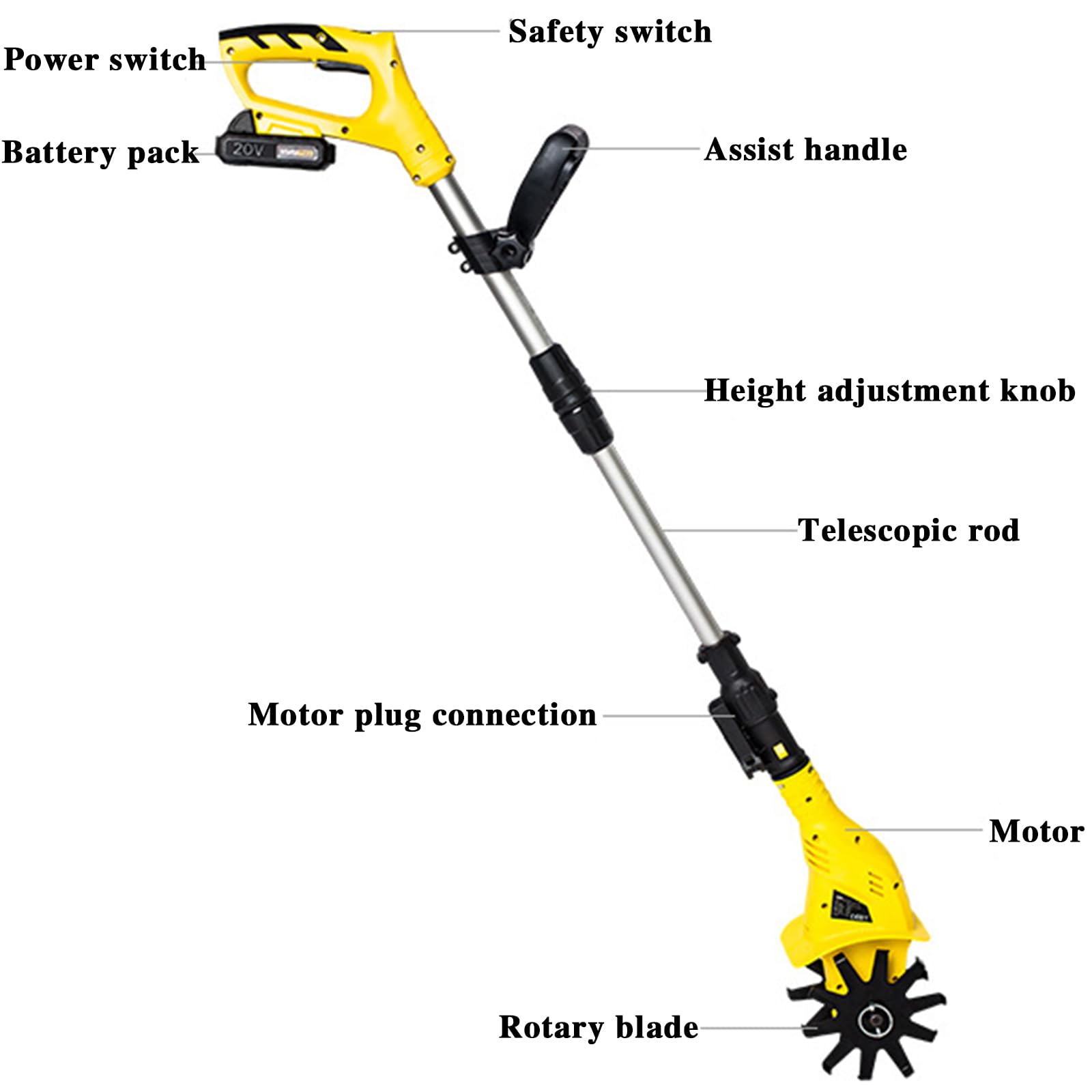 Cultivador EléCtrico, Azada InaláMbrica, Azada con Mango, Motoazada con BateríA De 4000 Mah Y 20 V, Motoazada con Cargador, Motoazada Cultivador