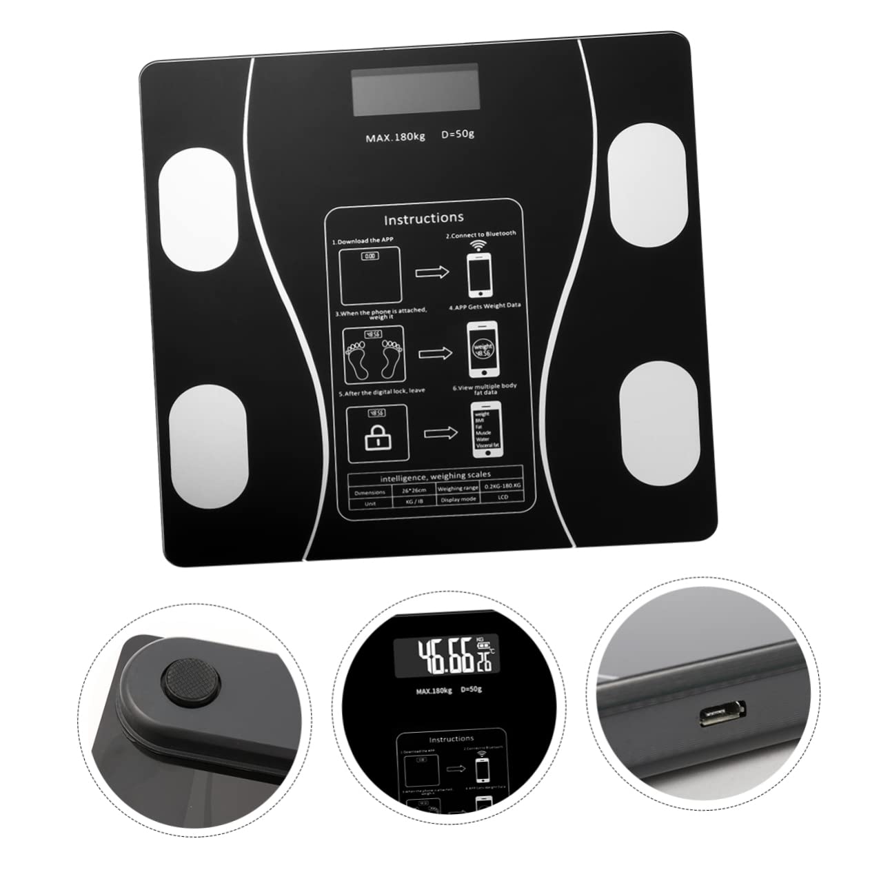 Báscula Inteligente USB Recargable de Precisión con Pantalla LED para Peso Corporal Electrónica de Salud y Exacta para Uso Doméstico