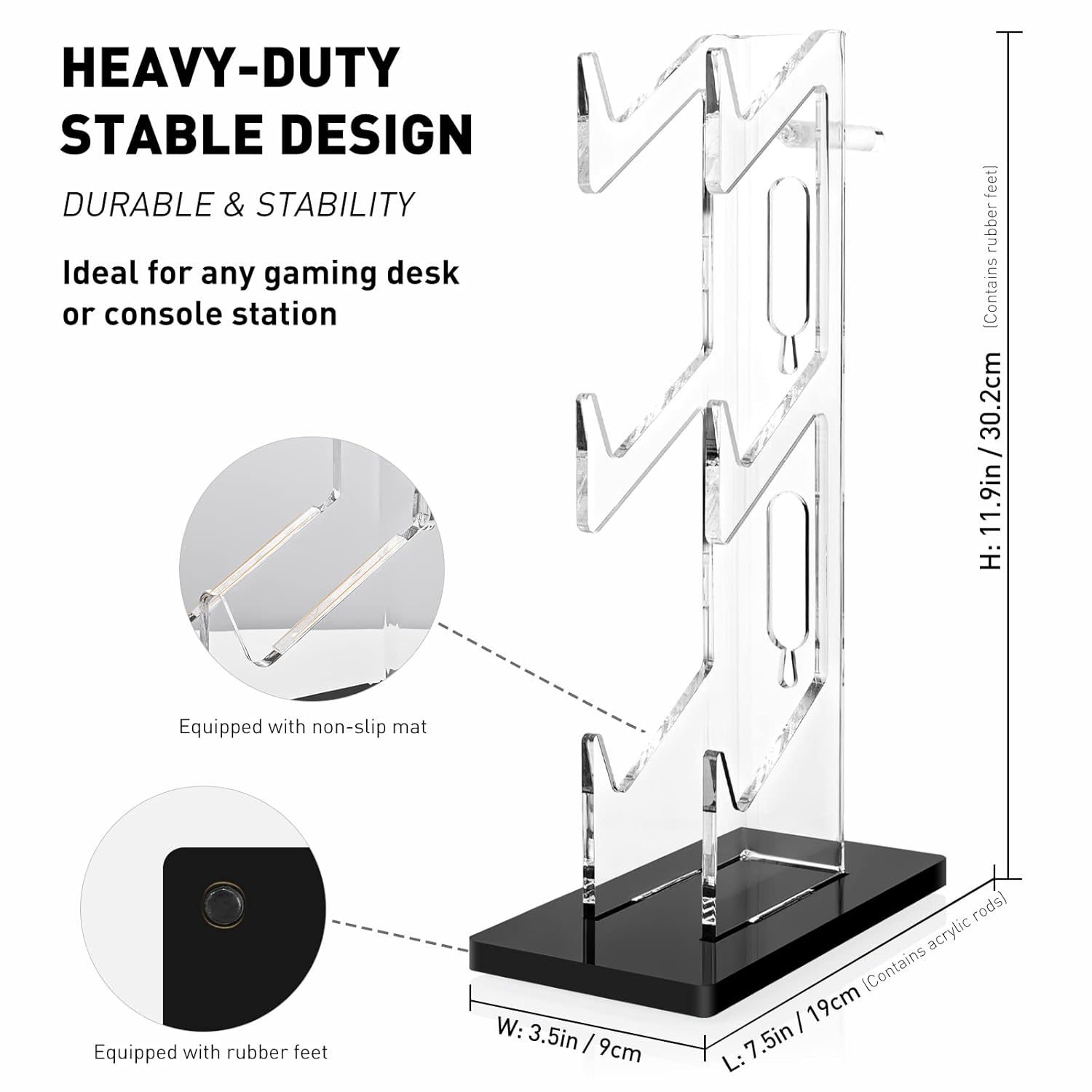 OAPRIRE Controller Stand Headset Stand, 3 Tier Acrylic Gaming Controller Holder Compatible with PS4, PS5, PC, Xbox, Universal Design (Black)