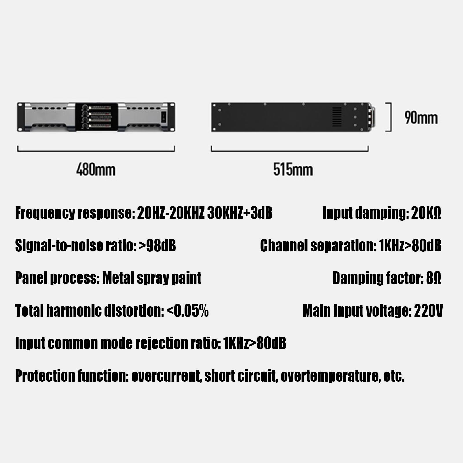 Amplificateur Stéréo Haute Puissance HiFi, 4 Canaux 2000 W (stéréo 8 Ω), Amplificateur Audio, Récepteur, Résolution 48 KHz, Fonction De Sécurité Intégrée, pour Home Cinéma Karaoké