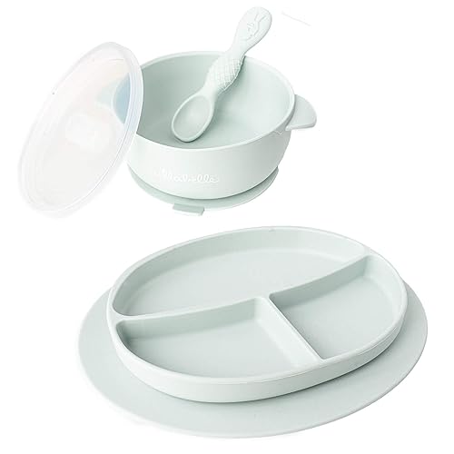 Vista 7 de Ullabelle Juego completo de platos y cuencos para niños pequeños con cuchara, sin BPA, 100% silicona de grado alimenticio, apto para microondas
