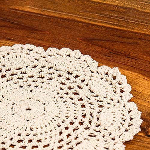 EiYYA Handmade Cotton Crochet Doilies Lace Table Placemats Coasters, 8inch/20cm 4-Piece (Beige)