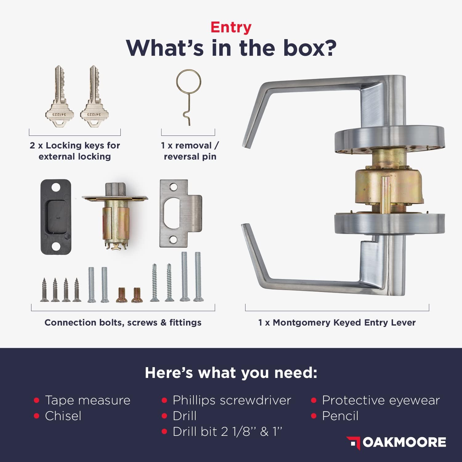 Commercial Door Handle Locks | Heavy Duty Keyed Entry Grade 2 Knob for Office, School & Industrial Use | UL CUL & ADA Certified | Satin Finish | ANSI A156.2 | Entry Doors Lockset