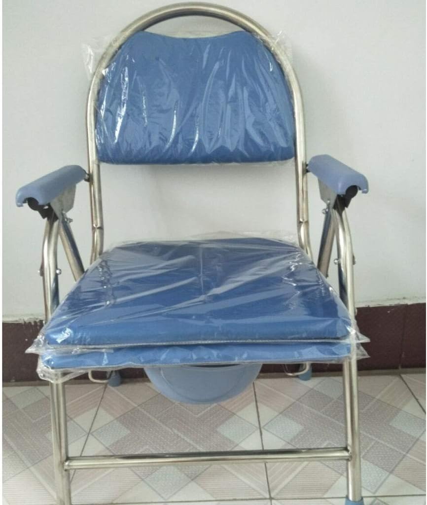 Deluxe Folding Commode Chair Elderly Bedside Commode with Padded Seat and Arms,Pregnant Women Mobile Toilet Seat Commode Chair