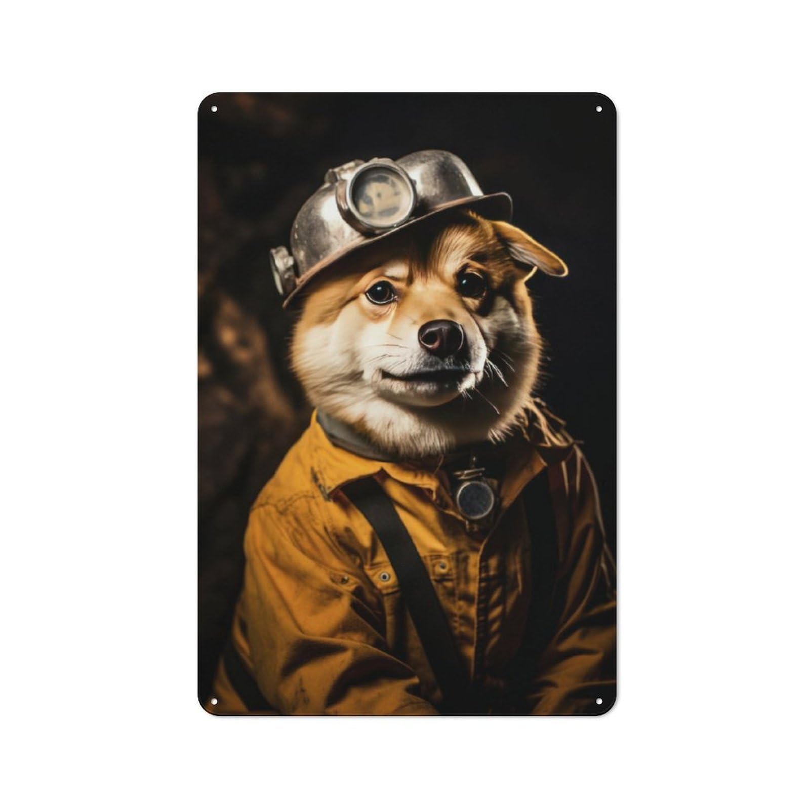 Tin Wall Sign with Shiba Inu Miner Design 30x20cm, Classic Kitchen Wall Decor for Restaurant, Kitchen, Counter Or Breakfast Nook