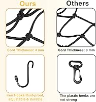 Vista 3 de 2-Pack Bungee Net Motorcycle Cargo Net, 12" x 12" Small Cargo Net Stretch to 24" with 6 Adjustable Hooks Bike Bungee Cord Net