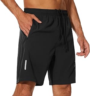 YUTYTH Mens Gym Running Shorts Breathable Quick Dry 7" Gym Athletic Shorts with Zipper Pockets and Reflective Strip