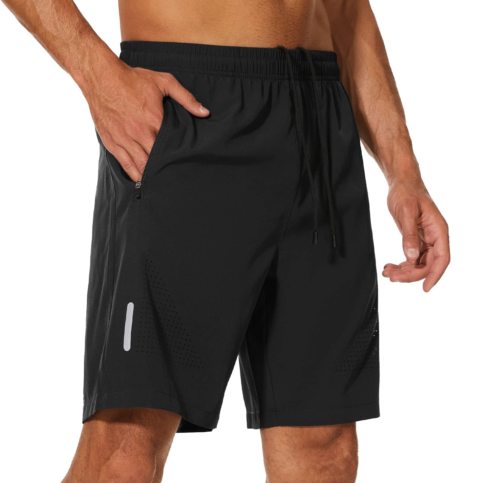 YUTYTHMens Gym Running Shorts Breathable Quick Dry 7" Gym Athletic Shorts with Zipper Pockets and Reflective Strip