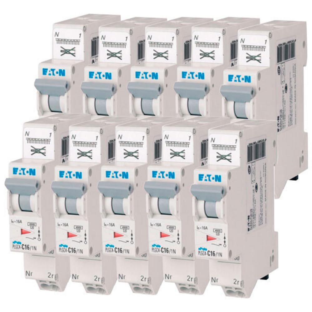EATON 109130 PLGC4-C16/1N - DISJONCTEUR MODULAIRE PH/N - Blanc - MANETTE GRISE - 1P+N / 16 A - COURBE C - Raccordement direct sans vis - 10 disjoncteurs