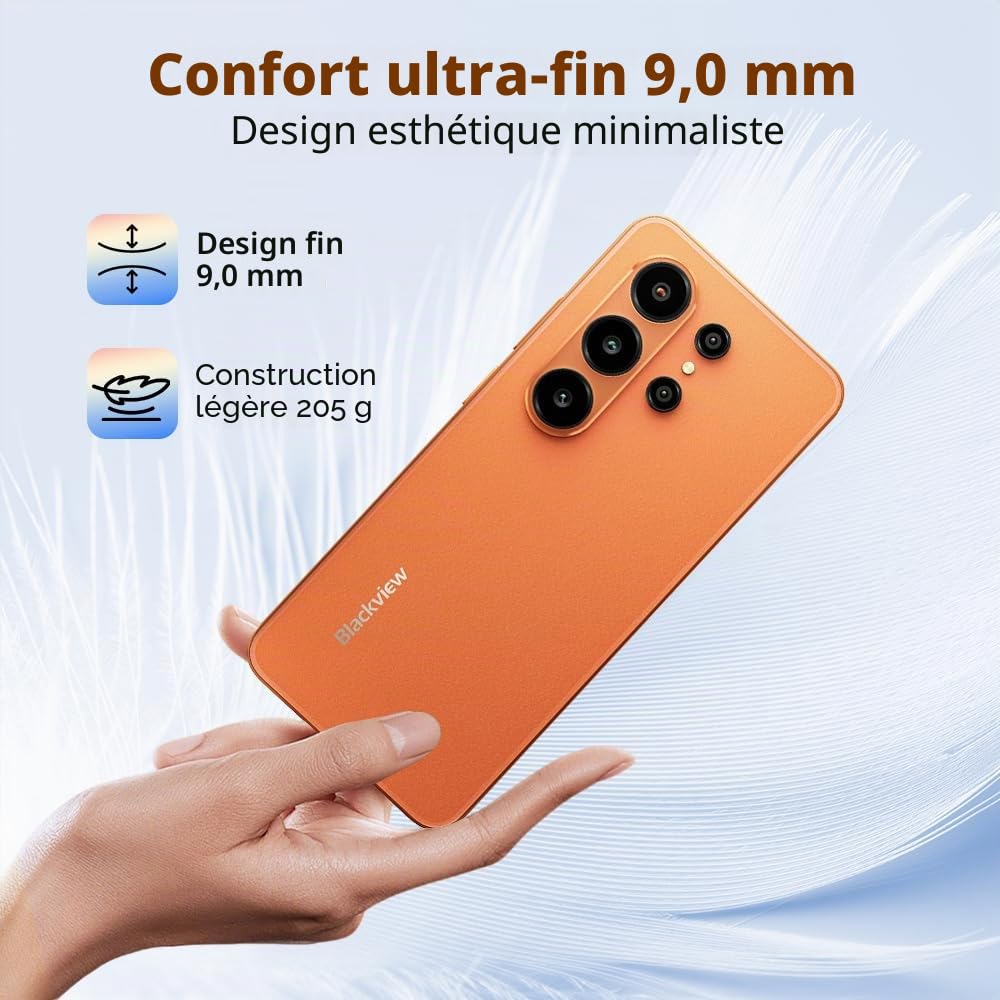 Blackview Wave 10 Smartphone Pas Cher, 32 Go+128 Go/2 to Android 16 Telephone Portable Écran 6.88" HD+120Hz, 32MP+13MP, 5000mAh, Octa Core, 4G Double SIM Débloqué,WiFi 5/OTG/FM/Empreinte,Orange