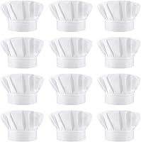 KALIONE 12 Pack Adjustable White Chef Hats for Adults - Elastic Baker Caps for Men Women, Kitchen Cooking