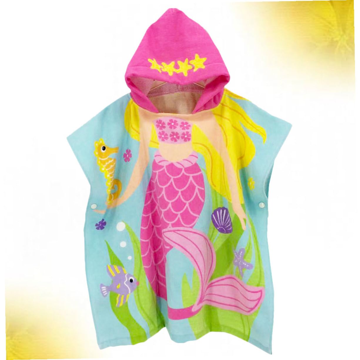 Hohopeti Serviette de Plage Garçon Fille à Capuche Coton Doux Cape de Bain Portable Imprimé Sirène Serviette Plage Cartoon pour Garçon et Fille