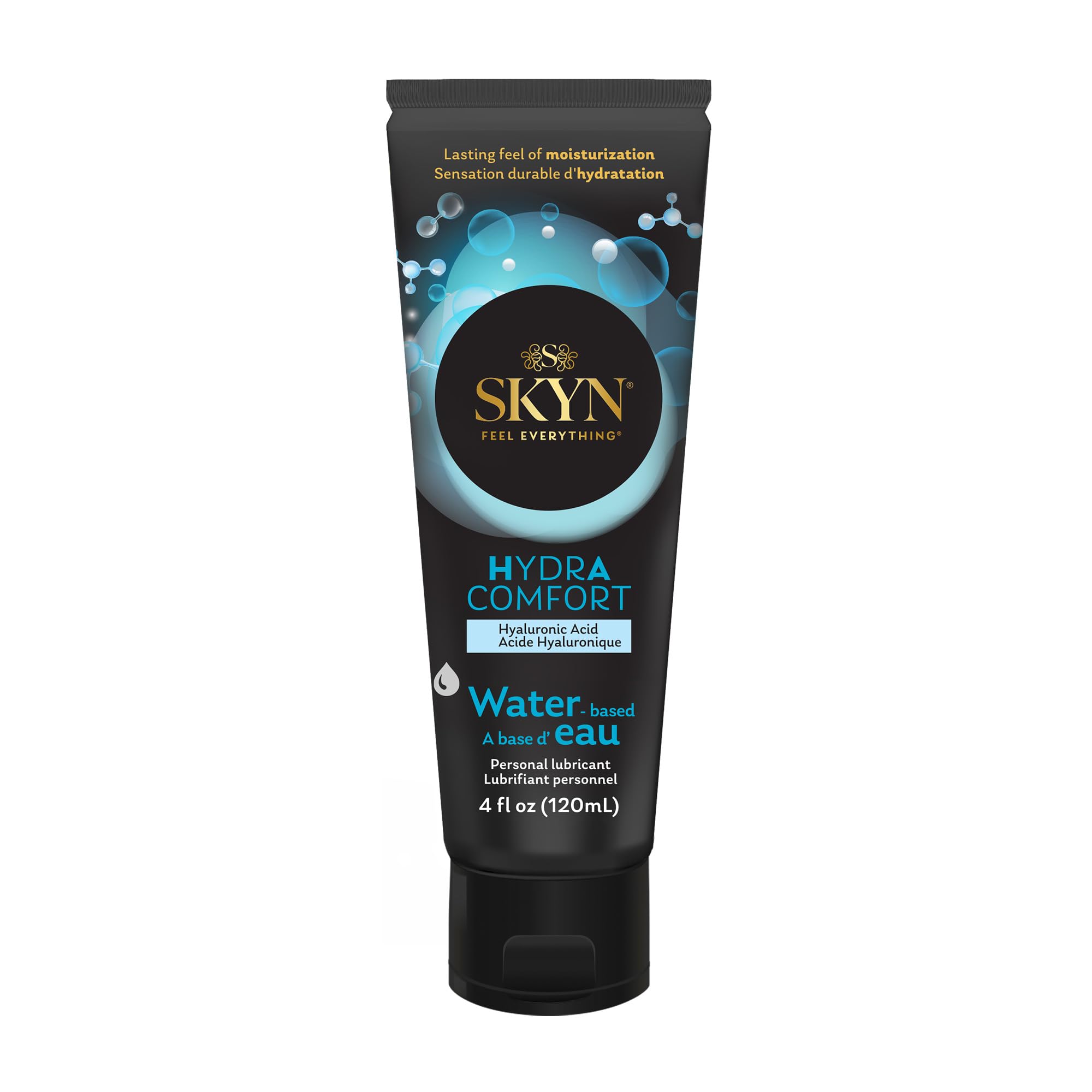 SKYN HydrAcomfort Premium Water-Based Lubricant with Hyaluronic Acid – 4 oz– Long-Lasting Moisturizing Formula, Non-Sticky & Easy Wash-Off – Universal Condom & Toy Compatible Lube HydrAcomfort 4 Fl Oz (Pack of 1)