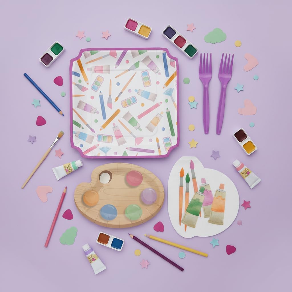 Art Party Decorations | 68 pcs Paint Party Supplies: Plates, Napkins, Banners, Balloons, Cupcake Toppers | Sip and Paint Kit, Painting & Kids Birthday Crafts Decor | Serves 12