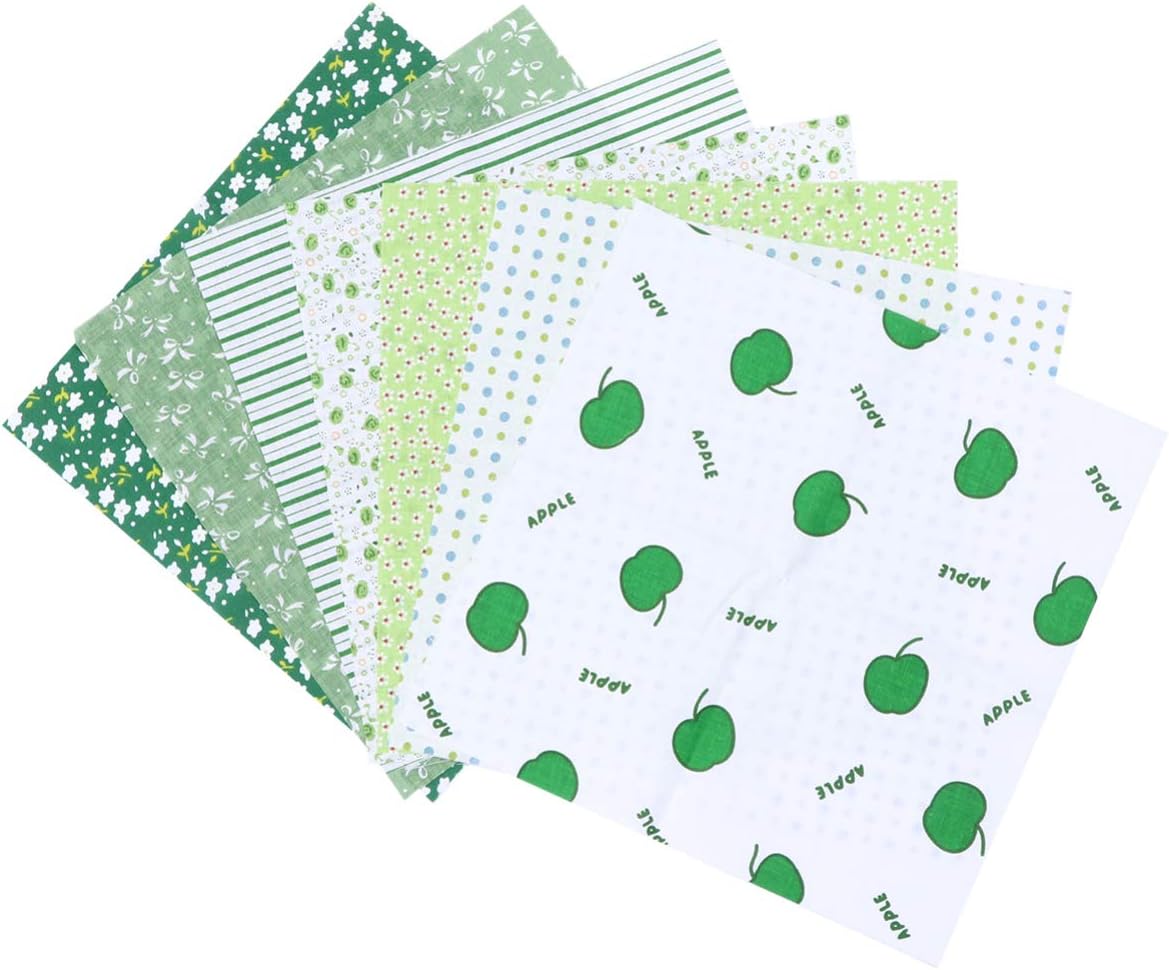 BESPORTBLE 7pcs Fabric Bundle Squares Floral Cotton Fabric Patchwork for Sewing DIY Crafts Handmade 25cm (Green)