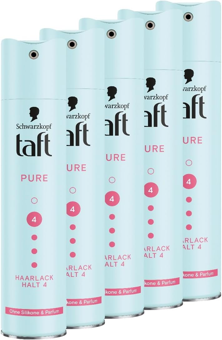 Schwarzkopf Pure Taft Haarlak (5 x 250 ml), haarstyling houdgraad 4, haarspray voor alle haartypes, geen siliconen, geen parfum, veganistische formule