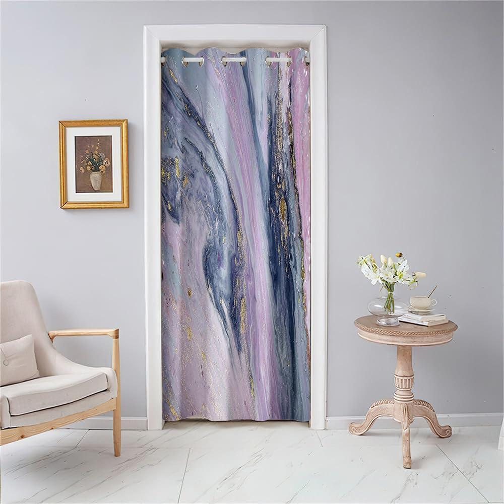 Odot Door Curtain Blackout Stylish Colorful Marble Single Curtain with Eyelet for Doorway Window, Insulation Partition Curtain for Closet Bedroom Home Decorative, 1 PANEL (Pink Blue,59x78.7)