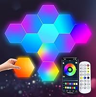 Vista 12 de Luces hexagonales LED para juegos, aplicación inteligente de pared hexagonal, control remoto, paneles de luz LED para sincronización de música