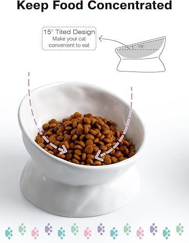 Miniatura 7 de Cuenco de comida para gatos, cuenco elevado de cerámica de 5 onzas, comedero elevado para mascotas inclinado en 15°, platos antivómitos y bigotes